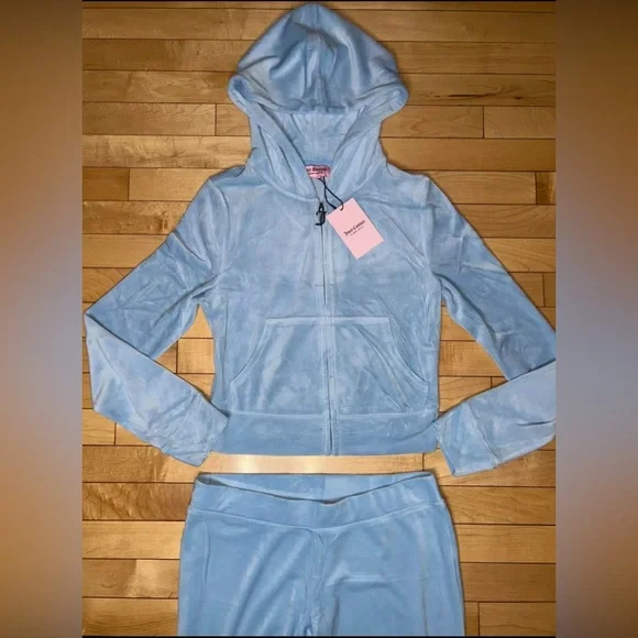 NEW! JUICY COUTURE Velour OG Bling Tracksuit Set Frosted Light Blue - Picture 5 of 8